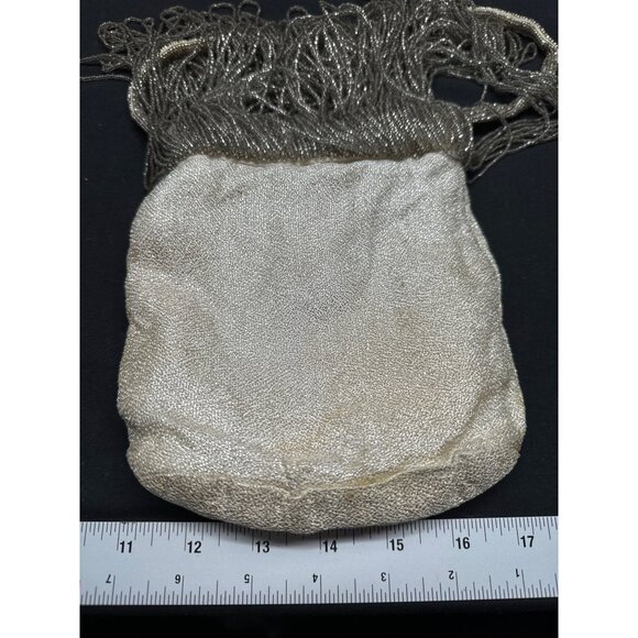 Vintage Walborg Flapper Silver Gray Beaded Evening Bag With Fringe & Strap - Picture 10 of 13